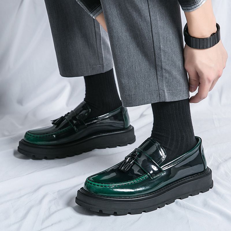 Hochwertige Lederschuhe für Männer mit Sinn für britischen Stil, hoher Leibhöhe, dicker Sohle, trendig und glänzend_voghion.com