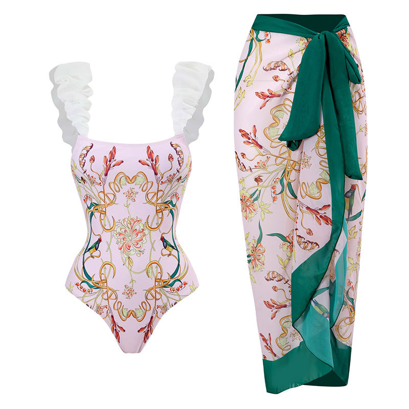 Women's digital printed jumpsuit sunscreen chiffon skirt swimsuit_voghion.com
