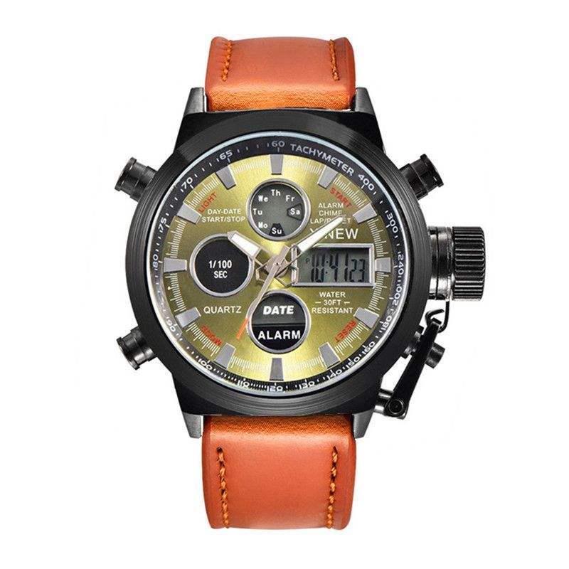 Men's Sport Watch With Analog-Digital Display, GMT Function, Date & Week Indicator, Luminous Hands, PU Leather Strap, Alloy Case_voghion.com