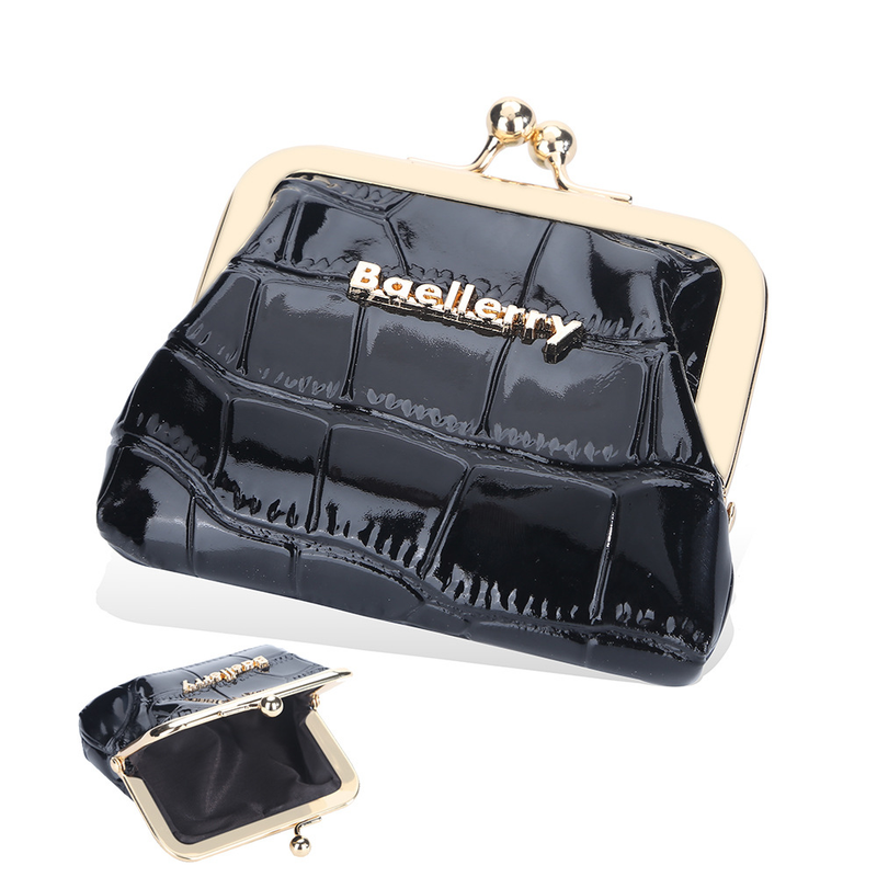 Baellerry Nuovo portafoglio in latta lucida con motivo coccodrillo e portamonete con clip in metallo_voghion.com