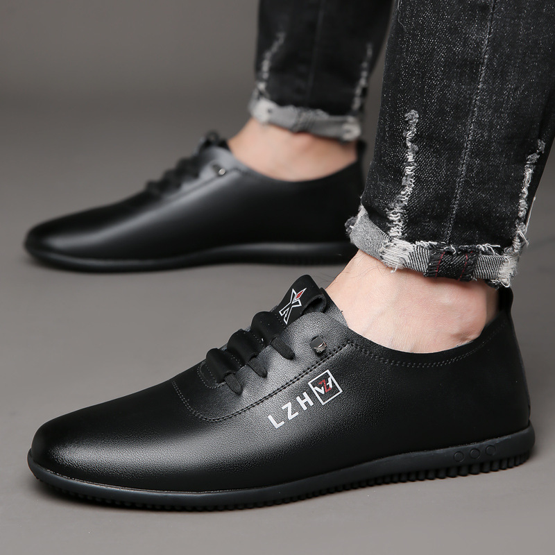 Geeignet für alle Jahreszeiten Frühling Sommer Leder Weiche Sohle Herren Business Casual Slip-On Leichte Halbschuhe Weiße Schuhe_voghion.com