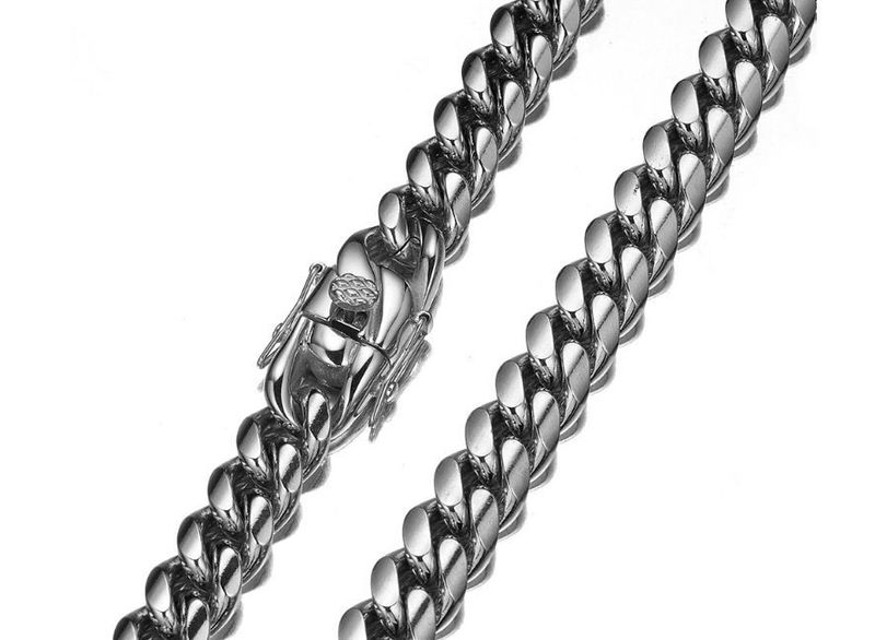 Set di gioielli da uomo in acciaio alla moda, colore titanio, acciaio inossidabile, catena cubana, collana con crittografia_voghion.com