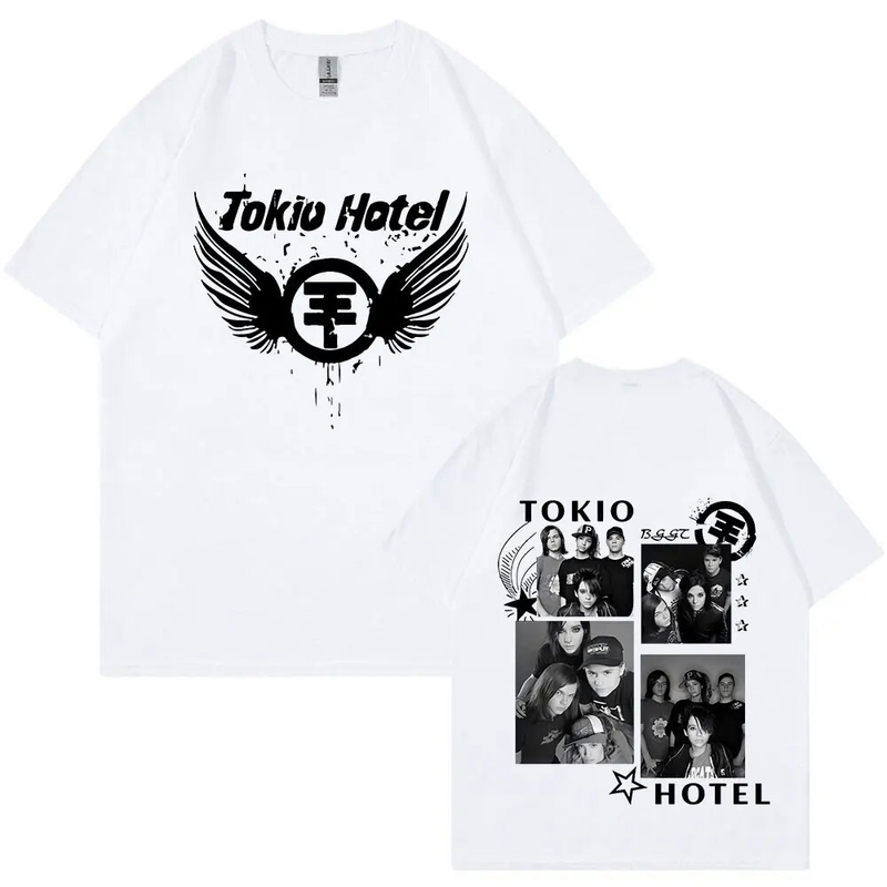 T-shirt à manches courtes pour homme, style décontracté, style hip-hop et punk, avec le groupe de rock allemand Tokio Hotel Beyond The World Tour 2023_voghion.com
