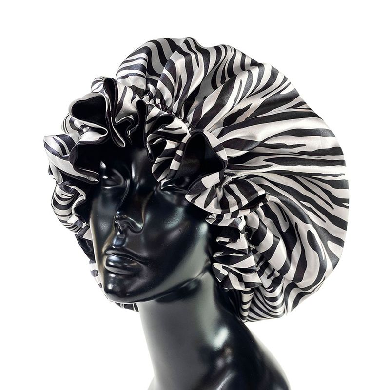 Berretto da notte alla moda a doppio strato con stampa vegetale per donna Berretto da notte a doppio strato e berretto per capelli_voghion.com
