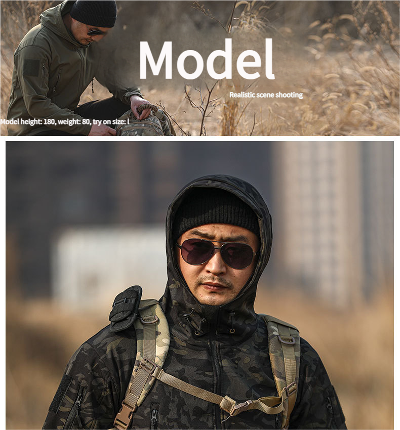 Outdoor Camouflage Kälteschutz Drei-in-Eins-Jacke Herren Warm Wasserdicht Fleecegefüttert Herbst Winter Softshell Multi-Tasche_voghion.com