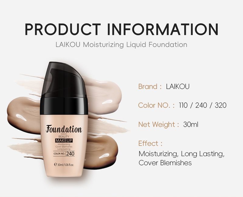 Tekoči puder LAIKOU 30 ml, več barv, neobvezno vlažilno, proizvajalci kozmetike FDA, en kos, dropshipping_voghion.com