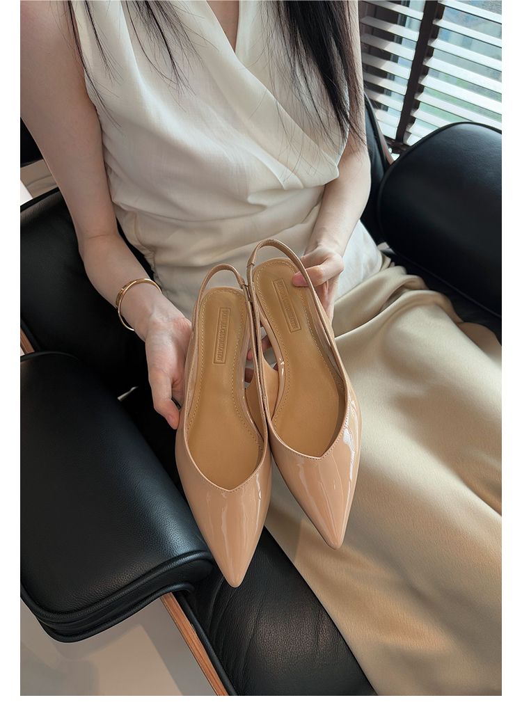 Lancui Nude Wedge Half Slippers For Women Summer Outdoor Patent Leather Chunky Heel Closed Toe Sandals Slim Pointed High_voghion.com