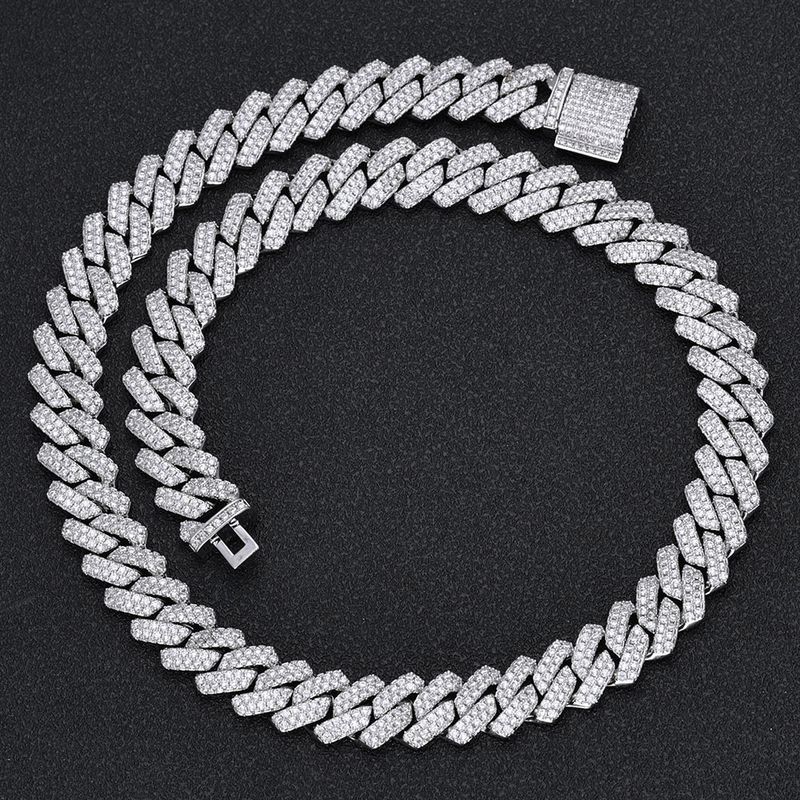 Men's Jewelry Hip Hop Necklace 14mm Copper Inlaid Zircon Diamond Cuban Chain Cross Border Trendy Men's Bracelet Jewelry_voghion.com