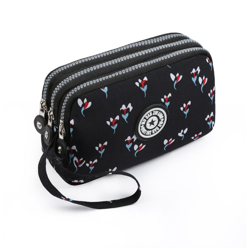 Neue gewaschene Denim-Damentasche mit dreilagigem Reißverschluss, wasserdichte Geldbörse, Make-up-Tasche, Handytasche, tragbare Handtasche, kleine quadratische Tasche_voghion.com