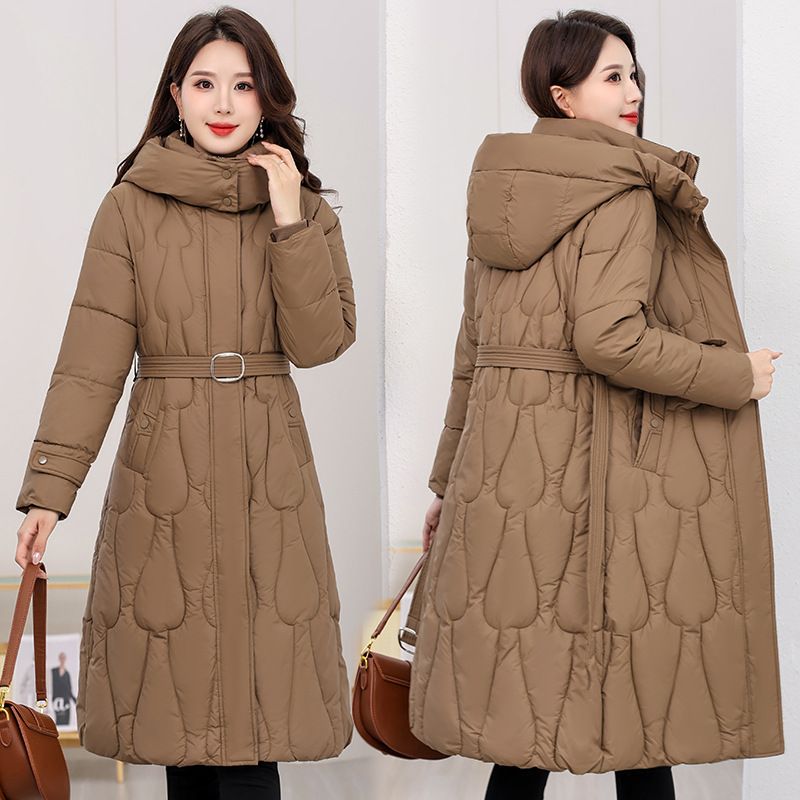 Oversized Puffer Coat With Belt – Women's Long Winter Jacket (Knee-Length, Quilted Lining, Thickened Insulation, L-XXXL)_voghion.com