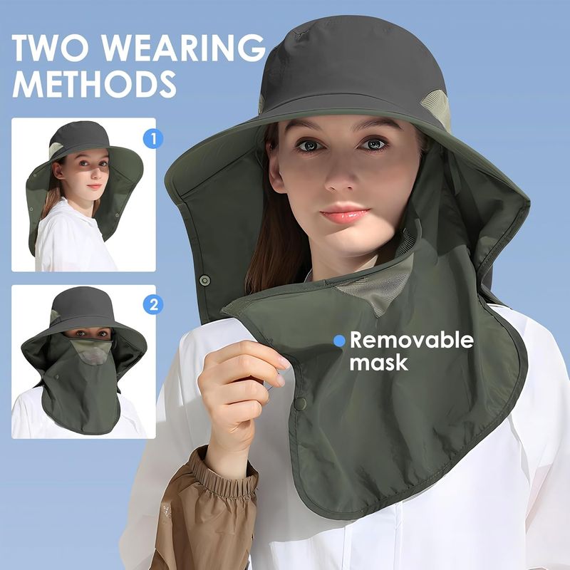 Outdoor Sun Hat Detachable Neck Face Flap UPF 50+UV Protection Visor Fishing Hats With Neck Flap For Men & Women_voghion.com