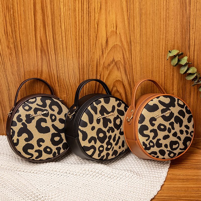 Ladies Handbag 2021 For Women Korean Style Trendy Shoulder Leopard Print Small Round Bag_voghion.com
