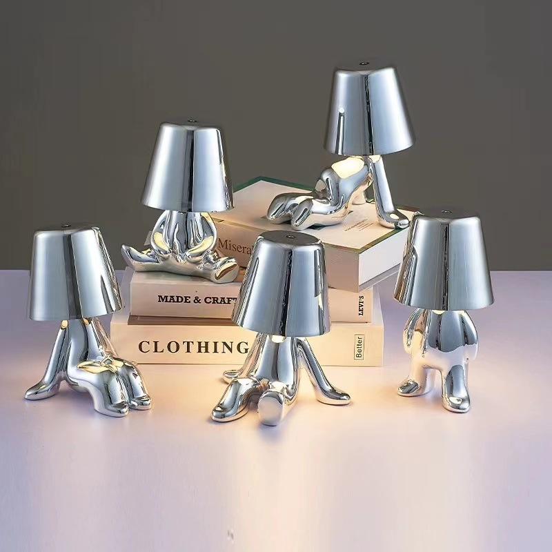 Lampe de Table à Induction créative, petit homme noir et doré, Rechargeable, décoration de la maison, lampe de nuit_voghion.com