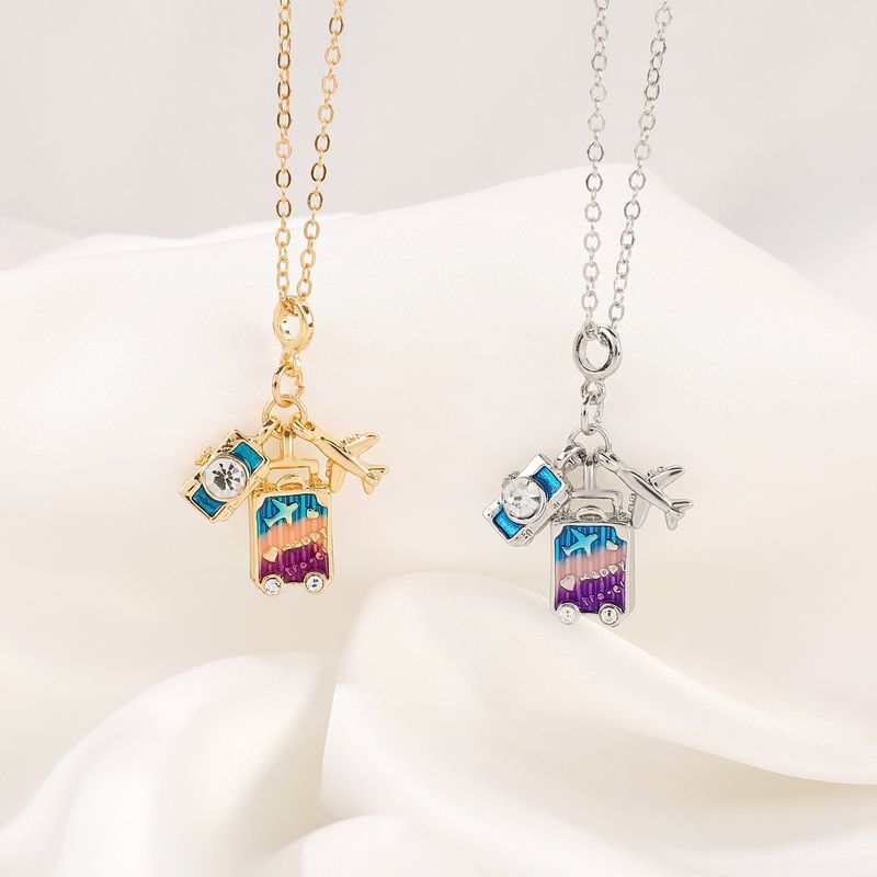 Ins Camera Aircraft Suitcase Pendant Global Travel Necklace Female Creative Design Sense Clavicle Chain Gift_voghion.com