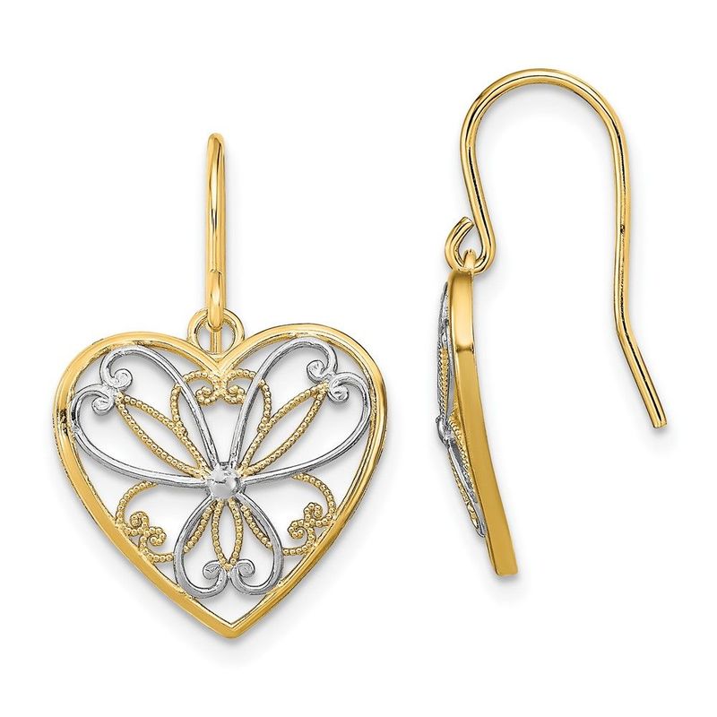 14K W/Rhodium Polished Filigree Heart Shepherd Hook Earrings_voghion.com