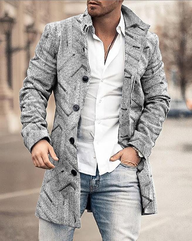 Spring New Men's Retro Standing Neck Mid length Woolen Coat Men's Casual Coat_voghion.com