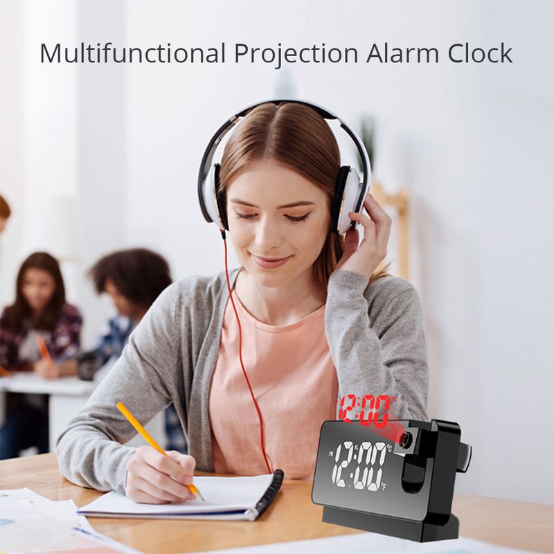 LED Digital Projection Alarm Clock Table Electronic Alarm Clock with Projection Time Projector Bedroom Bedside Clock_voghion.com