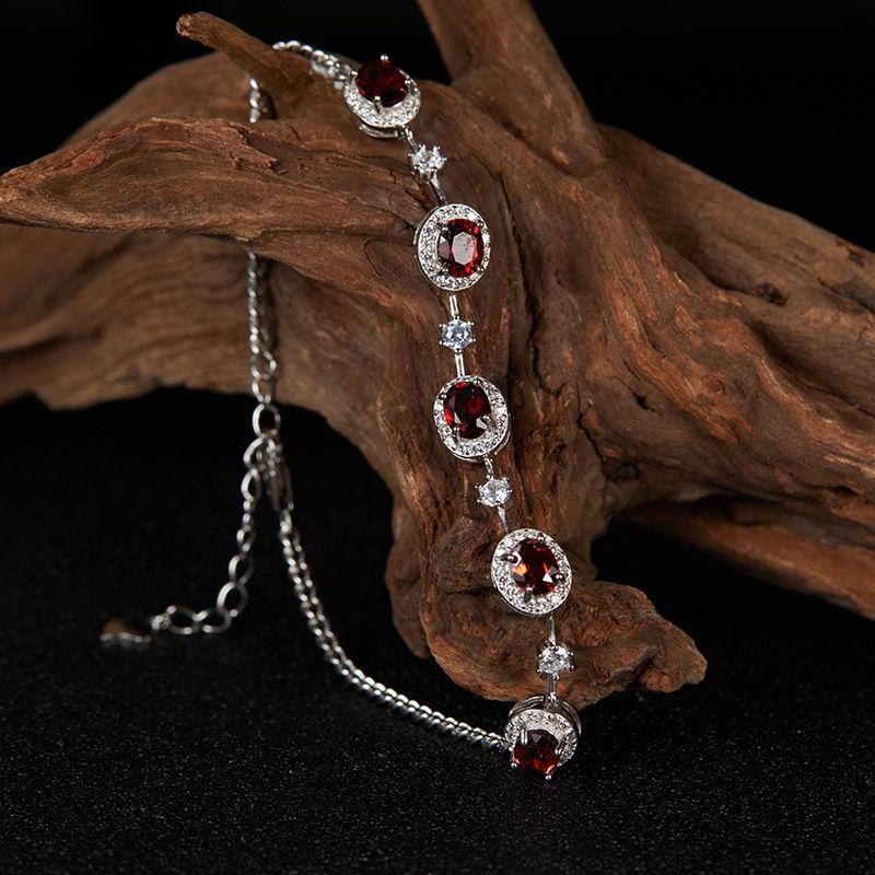 Schmuck S Reines Silber Natürlicher Granatapfel Topas Diopsid Edelstein Armband Für Frauen_voghion.com