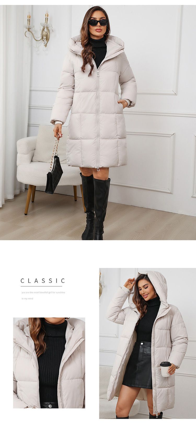 Parka oversize con cappuccio da donna – Giacca invernale spessa con tasche, maniche lunghe, cerniera frontale, capospalla casual (nero/rosso/kaki/marrone/crema)_voghion.com
