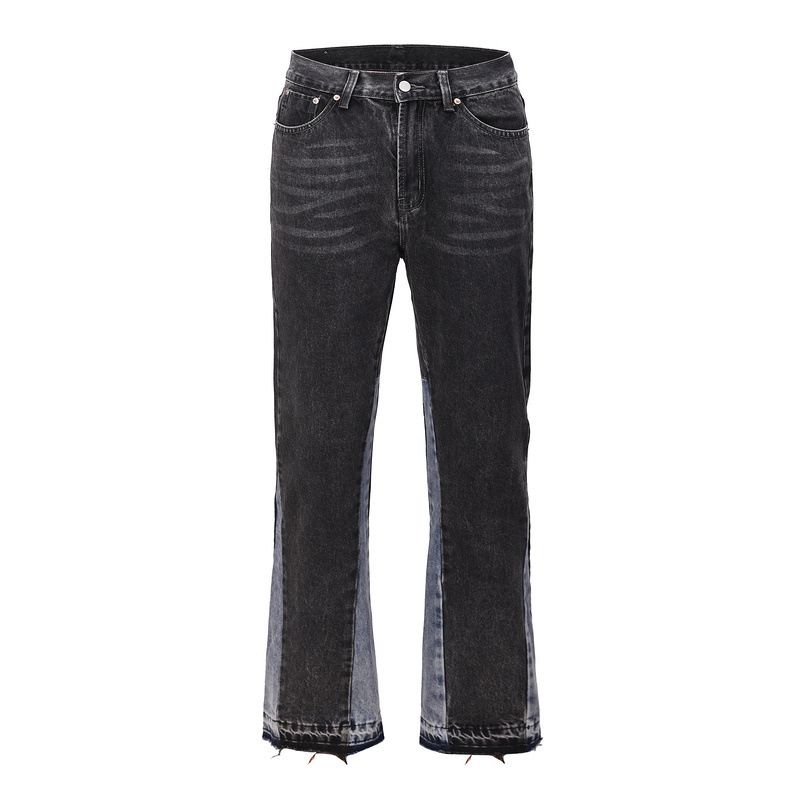 Men's Clothing High Street Style Hip Hop Stitching Slightly Flared Personality Jeans New Cat Whisker Trouser Legs Modified Wide Leg Pants_voghion.com