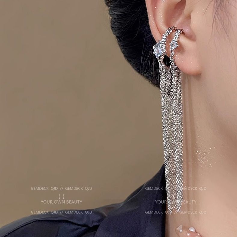 Orecchini a clip non forati con nappa lunga di lusso, design con strass di alta qualità, stile esagerato, nuovo modello_voghion.com
