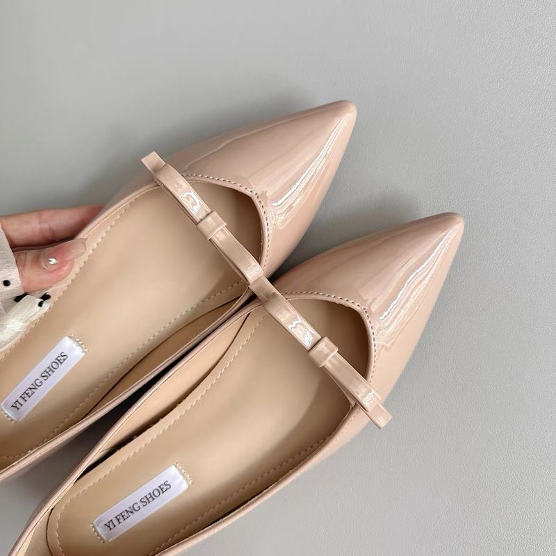 Versione in pelle di pecora ~ Scarpe da sera a punta con fiocco in vera pelle, altezza piccola, a forma di V, temperamento dolce_voghion.com