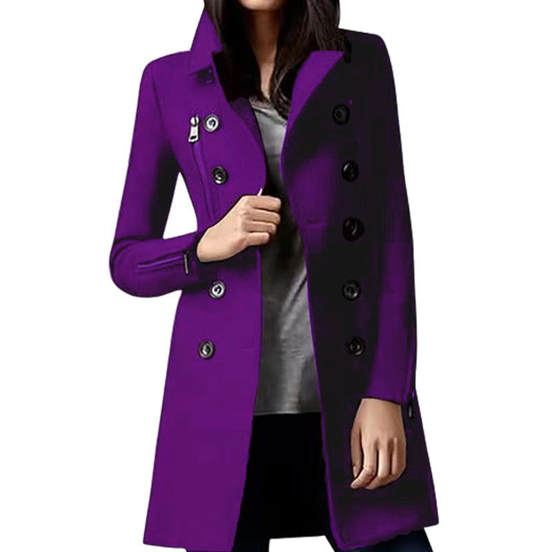 Outono Inverno Novo Japonês Coreano Venda Quente Casaco Longo de Lã Feminino com Punhos com Zíper Trespassado Multi-Bolso_voghion.com
