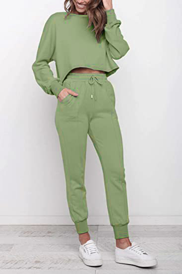 2021 Herbst Winter Neue Damenmode Einfarbig Langarm Jogginghose Zweiteiliges Sport-Casual-Set_voghion.com