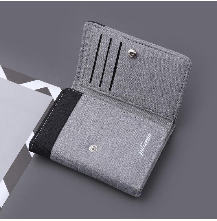 Canvas wallet short men's wallet, denim contrasting color small leather wallet, practical and fashionable card bag men's zero wallet_voghion.com
