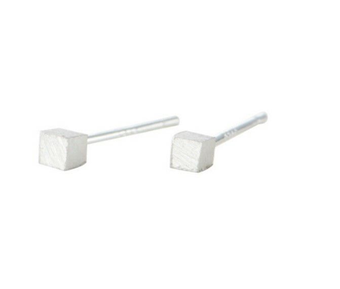 3mm Tiny Brushed Cube Square Stud Earrings 925 Sterling Silver Gift PE18_voghion.com