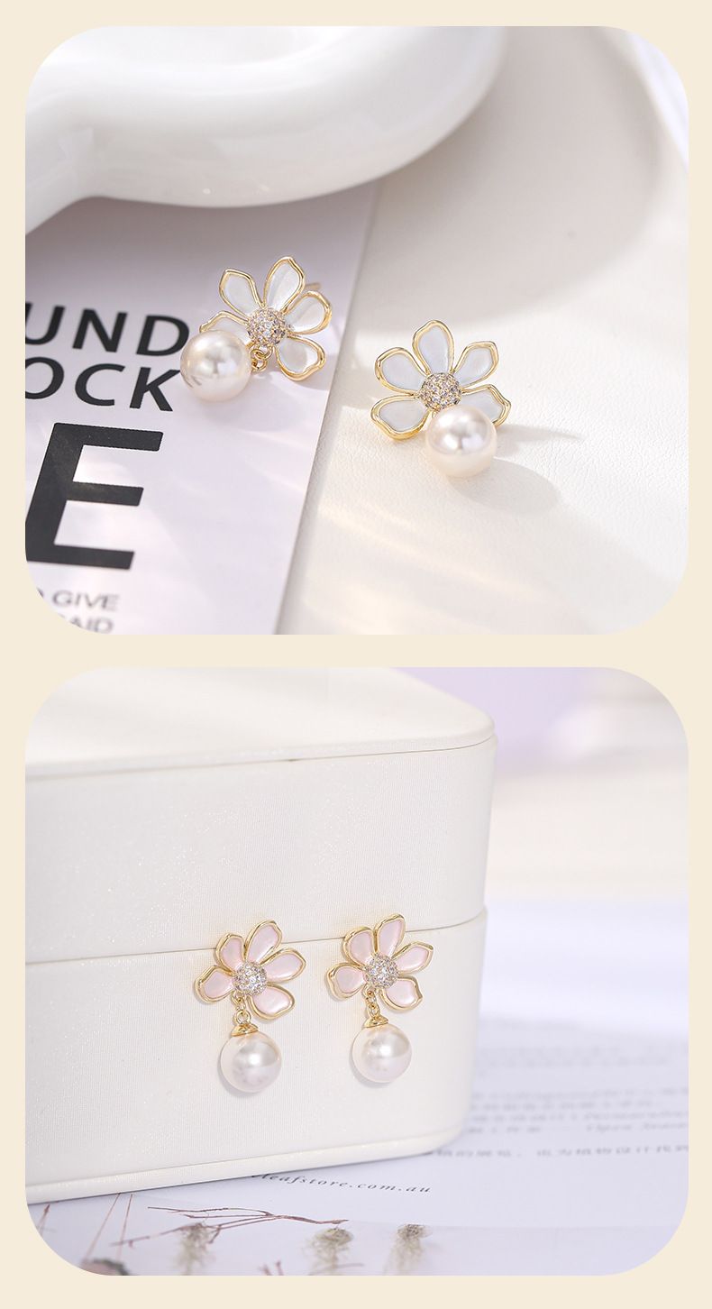 Orecchini di perle con ago d'argento, orecchini a goccia di olio retrò francese, fiori_voghion.com