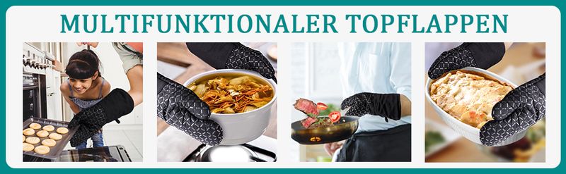 MILcea 4pcs Oven Gloves Heat Resistant Up To 300°C Non Slip Soft Kitchen Mitts For Cooking Baking Home Garden_voghion.com