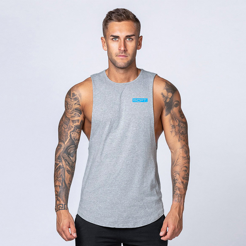 Herren-Fitness-Baumwollweste, atmungsaktives Unterhemd für den Sommersport, schmal geschnittenes, ärmelloses Camisole-Trainingsoberteil_voghion.com