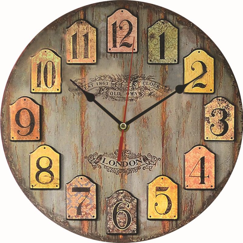 Wooden Wall Clock – Silent Sweep Movement, 30cm Round MDF Design, Roman Numerals & 24H Indicators, Battery Powered For Home & Office Decor_voghion.com