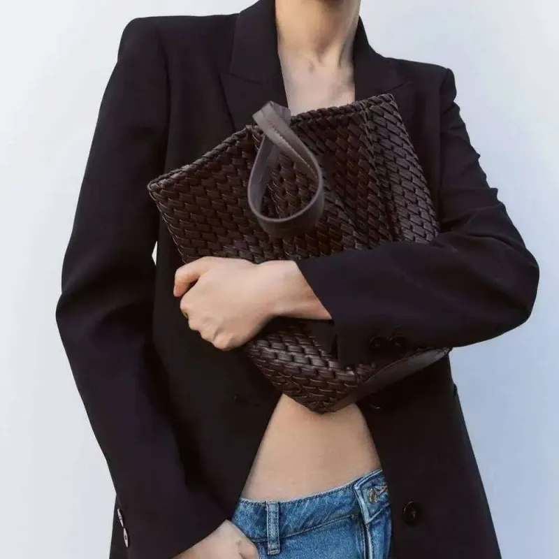 Borsa a secchiello intrecciata, nuova, alla moda, casual, da donna, a tracolla, di grande capacità_voghion.com