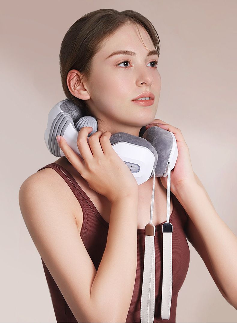 2-Node Electric Neck Massager – 5-Mode Shiatsu & Kneading Cervical Pillow With Heat, USB-Powered For Home/Office/Travel (Model H81, White)_voghion.com