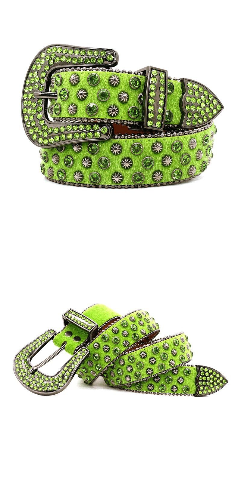 Handmade personalized hip-hop punk style belt waist cover inlaid with water diamond gun color pumpkin nails_voghion.com