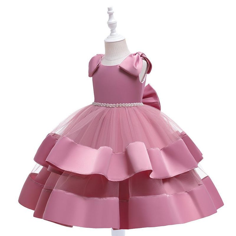Mutter & Kinder Prinzessin Kleid Kleine Kinder Rock Bogen Ärmel Blumenmädchen Kleid Leistung Kostüm_voghion.com