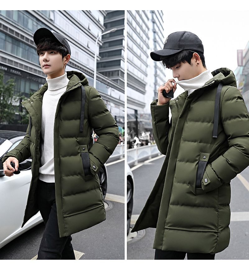 Cappotto coreano in piumino di cotone con cappuccio da uomo caldo ispessito di media lunghezza invernale 2023_voghion.com
