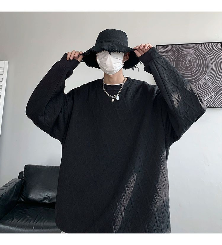 Herren-Sweatshirt mit besticktem Jacquard-Muster, langärmelig, lässig, Pullover-T-Shirt für Frühlings- und Herbstmodetrends_voghion.com