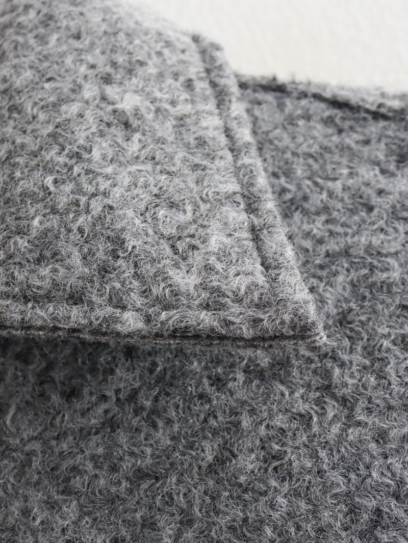 Women's street fashion gray woolen short lapel jacket_voghion.com