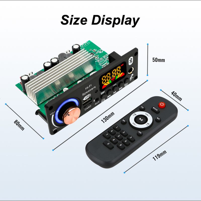 Amplificatore Bluetooth 5.3 da 200 W, scheda decodifica WAV fai da te, lettore MP3 per auto wireless da 50 W e 100 W, slot per schede TF, USB, FM, con microfono._voghion.com