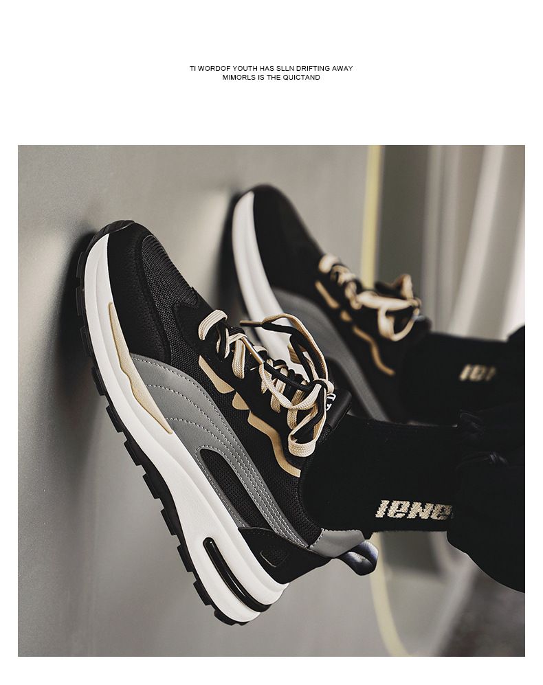 Sport color block con punta tonda e tendenza primaverile per scarpe da corsa casual basse da uomo, scarpe da studente con suola spessa_voghion.com
