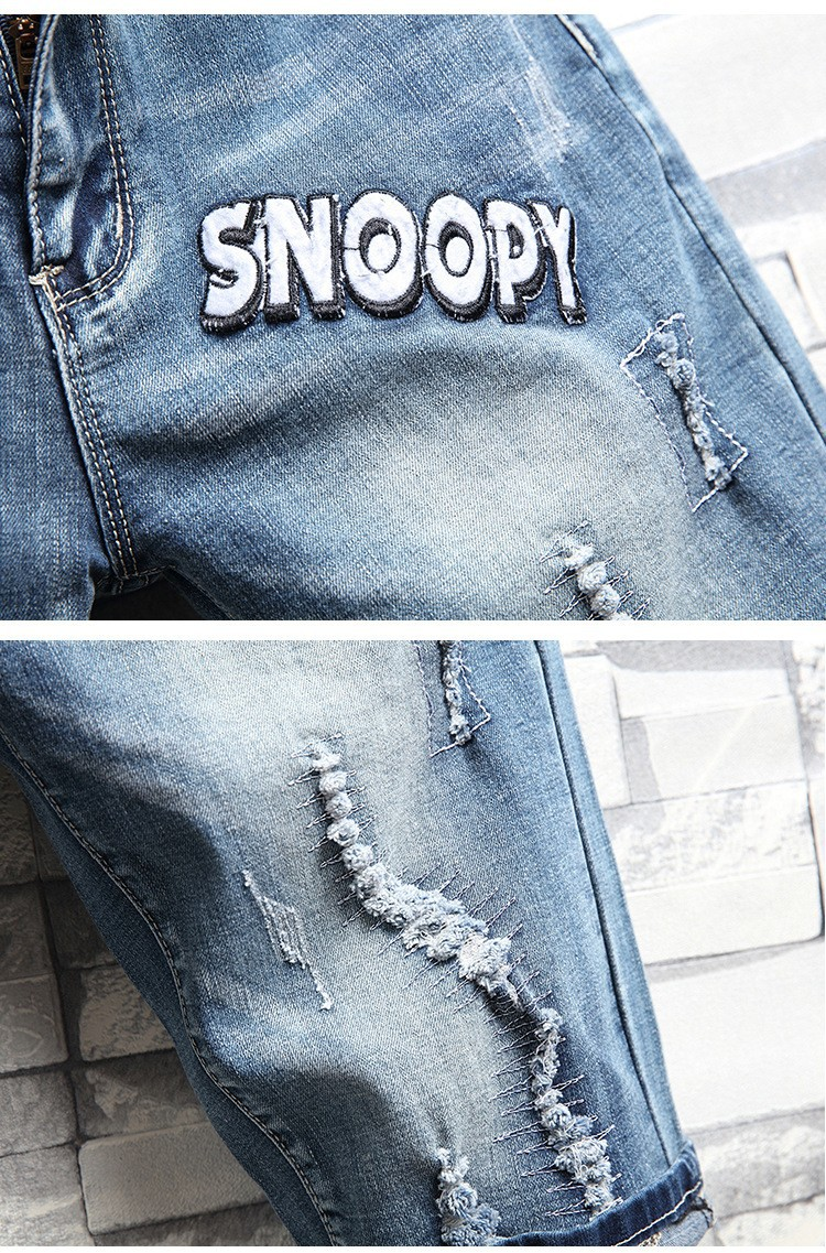 Herrenbekleidung bietet zerrissene Jeans für den Sommer, Viertelhosen für Herren im Slim Fit, Stretch, bestickte gerade Mid-Hose im Trend_voghion.com