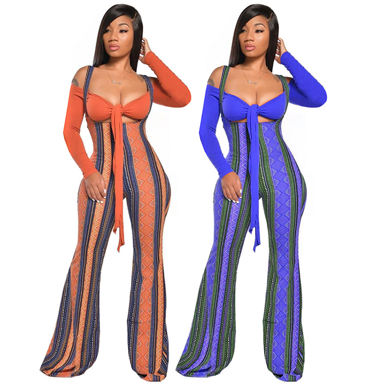 Neues modisches und lässiges zweiteiliges Set mit Hosenträgern mit geometrischem Druck und hoher Taille_voghion.com