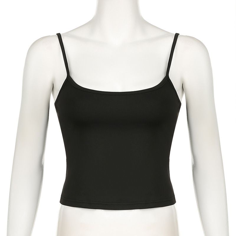 Streetstyle Einfarbig Basic Schulter Square Neck Inner Tank Top Sommer Einteiler Außen Slim Strap_voghion.com