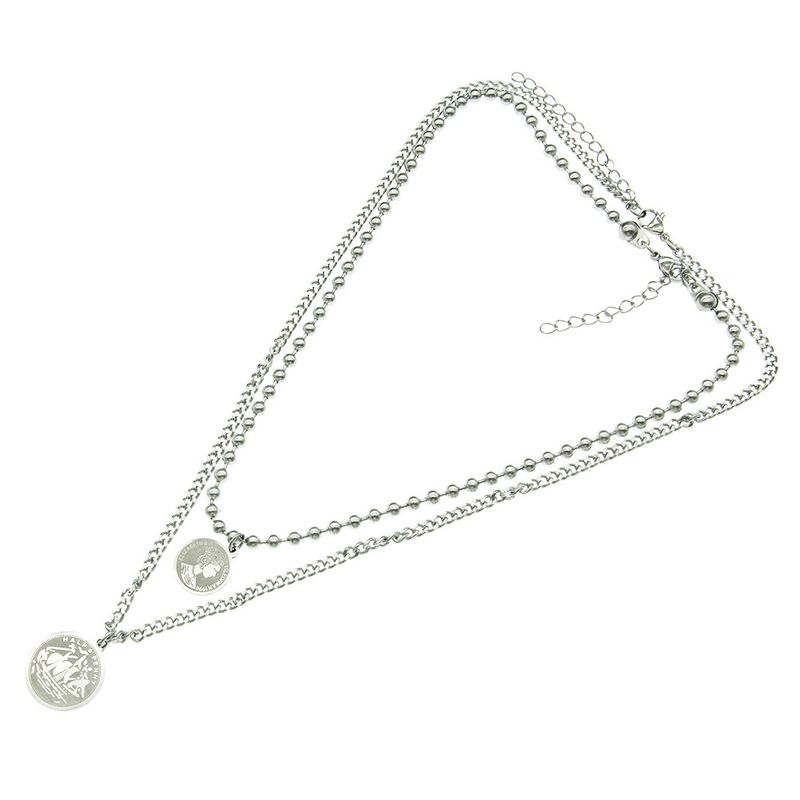 Collana con ciondolo a doppio strato, stile retrò europeo e americano, con perline cubane, per donna, alla moda, con catena per clavicola_voghion.com