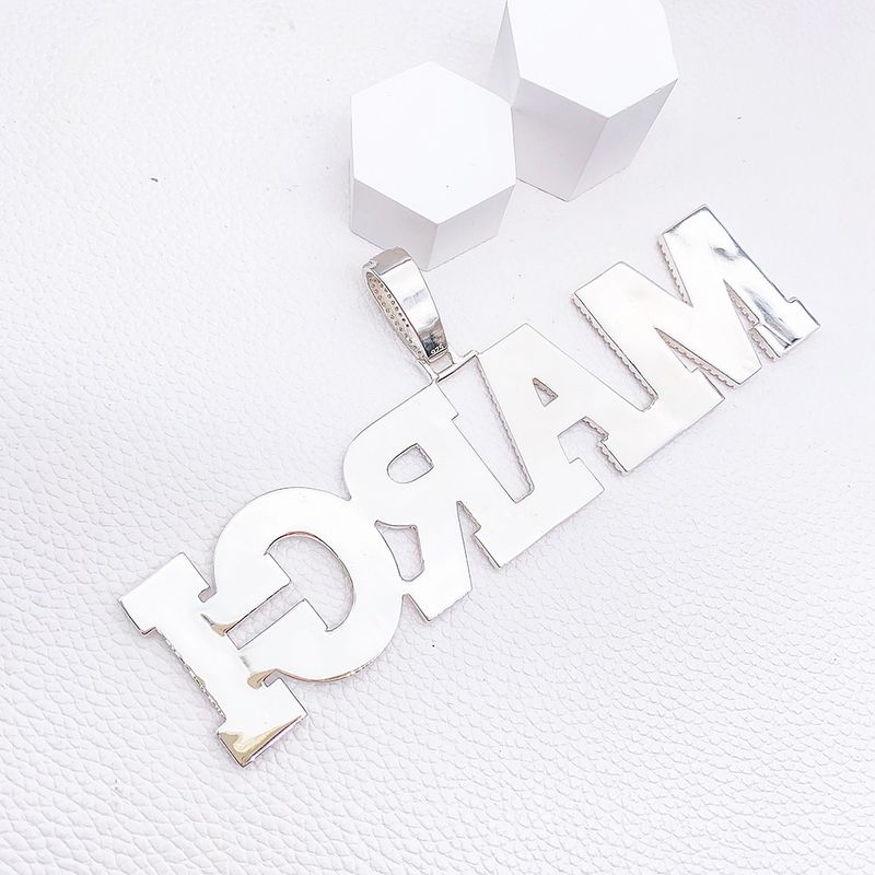 Custom Trendy Brand Silver Moissanite/Copper Zircon Letter Splicing Necklace Hip Hop Pendant_voghion.com