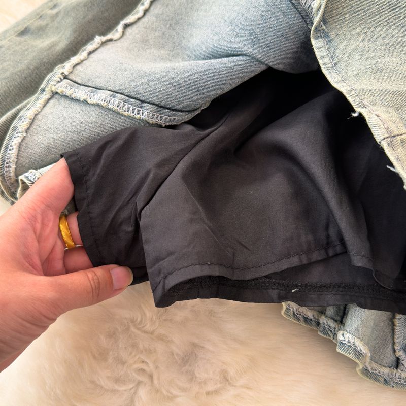 Roupas femininas Terno jeans retrô Top feminino Hottie Anti-exposição A Line Saia plissada Hottie Terno de duas peças_voghion.com