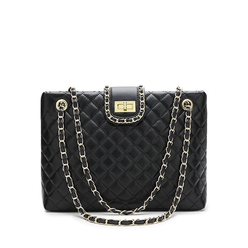 Borsa grande da donna alla moda, borsa a tracolla con catena a rombo_voghion.com